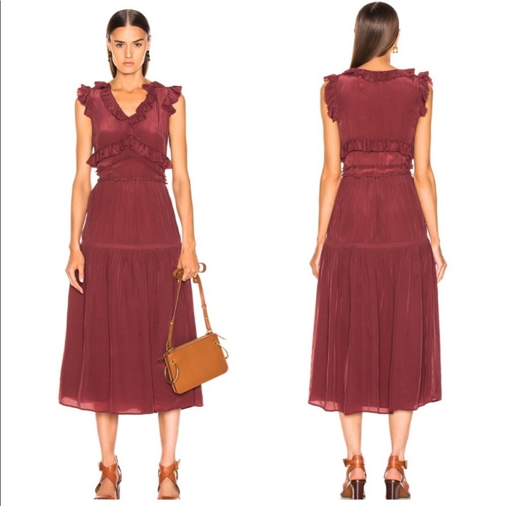 Sea NY ‘hemingway’ wine midi ruffle dress 🍷